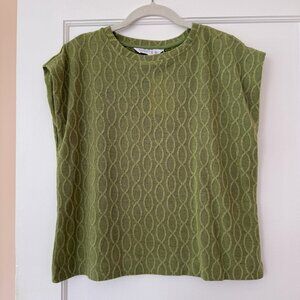 NWT Compañía Fantástica Boxy Fit Blouse Cap Sleeve Crew Neck Green Size Small